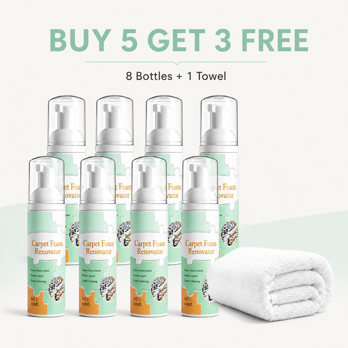 Waterless Carpet Foam Stain Remover with Towel