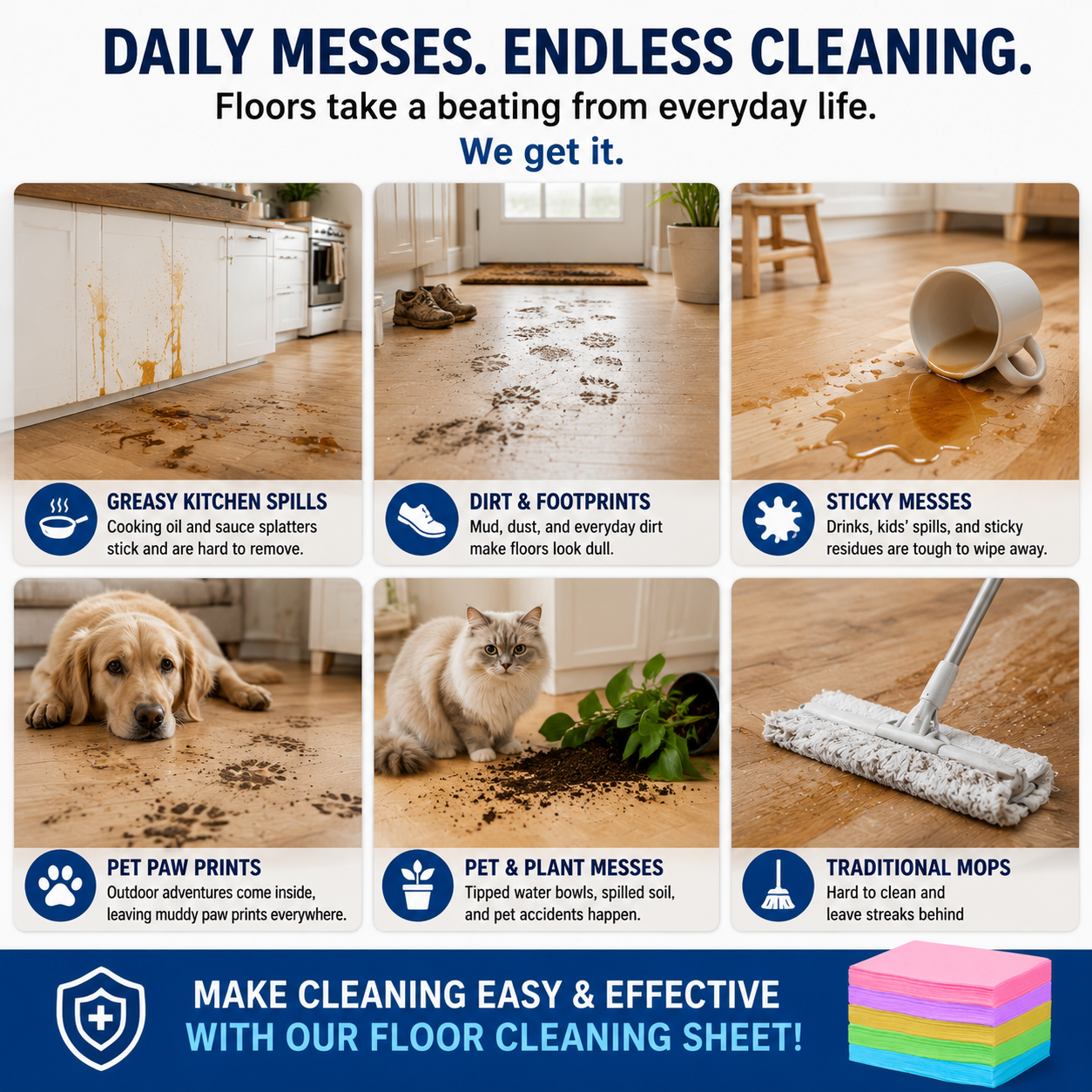 Multi-Effect Floor Cleaning Sheets – 100pcs, Safe for All Surfaces, Fresh Scent & Family-Friendly