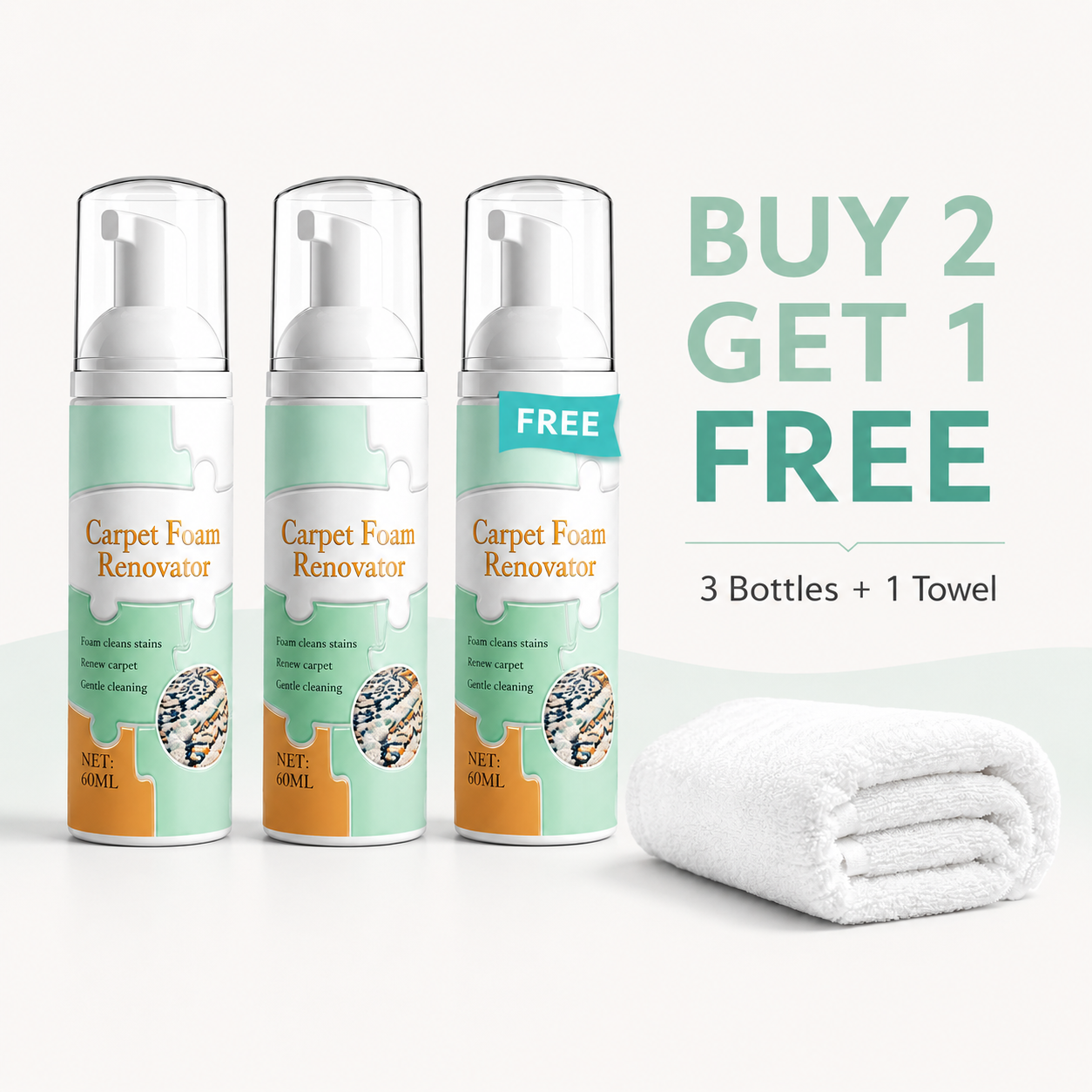 Waterless Carpet Foam Stain Remover with Towel